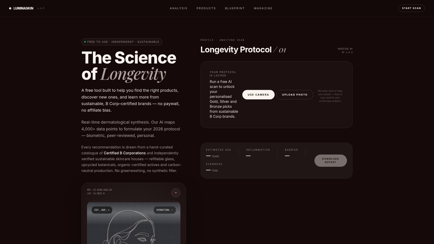 LuminaSkin skin analysis homepage